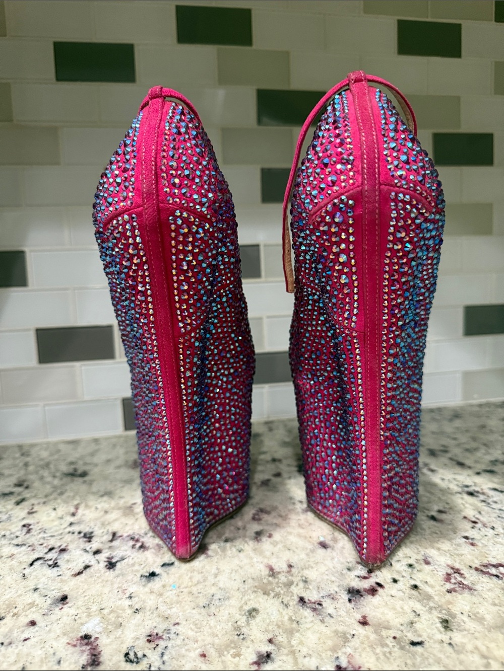 Giuseppe Zanotti Hot Pink Crystal Platform Wedge Peep-Toe Heels - Picture 1 of 6